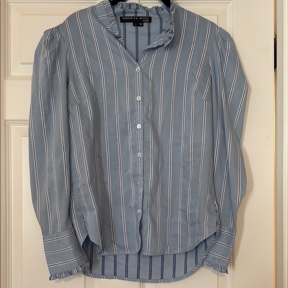 Veronica Beard Blue Striped Blouse